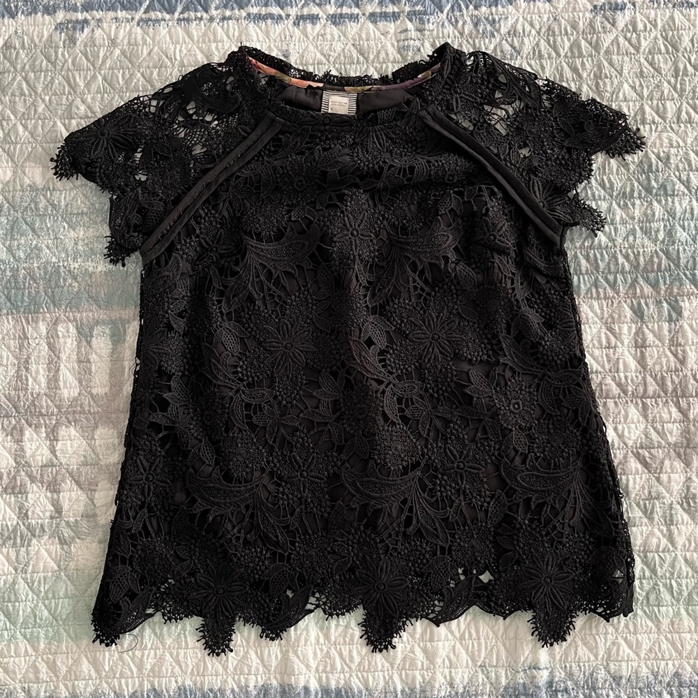 GUEST EDITOR Black Lace Short Sleeve Top